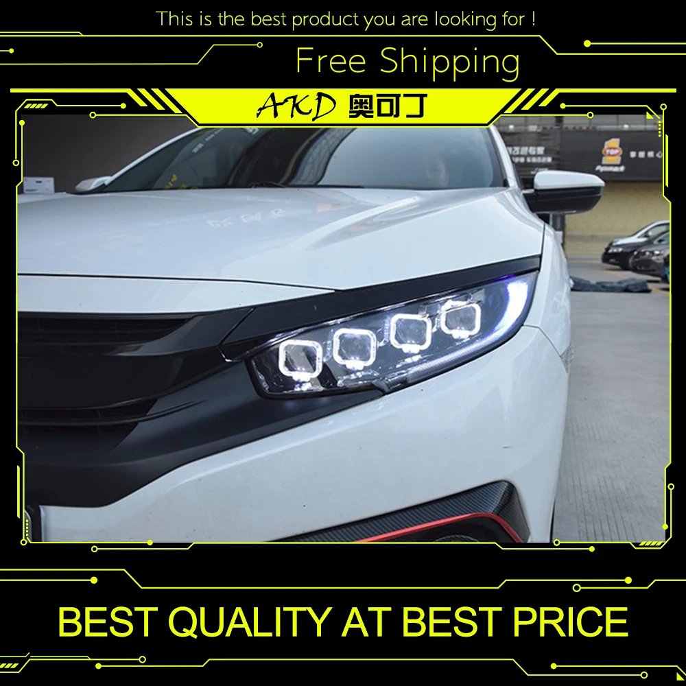 AKD Car headlight for Honda CIVIC X Headlight Bugatti Type LED Dynamic Signal floating light Bi-Xenon Lens Beam Light | Автомобили и