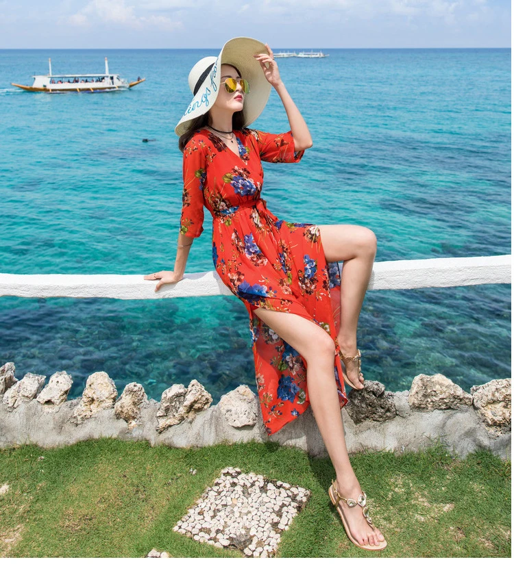 Женское летнее платье с цветочным принтом элегантное пляжное в богемном стиле