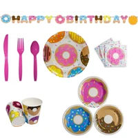 donut party supplies for birthday party donut plates napkins and table cover tableware set for donut theme girls birthday party