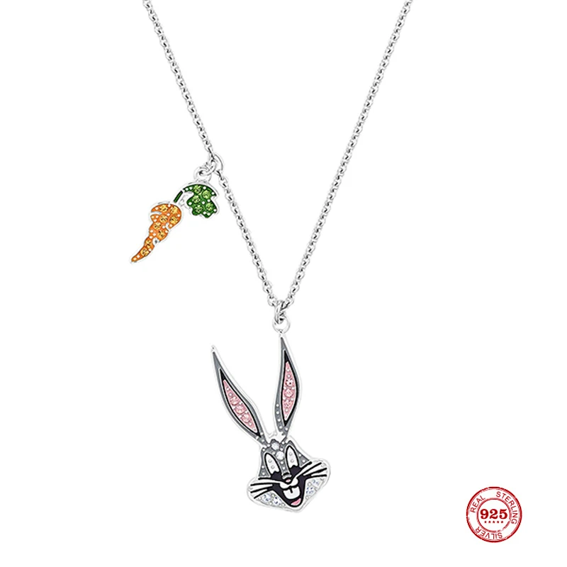 

2020 модное Очаровательное ожерелье из чистого серебра 925 пробы с оригинальной копией 1:1, милое ожерелье с подвеской в виде кролика и моркови, ...