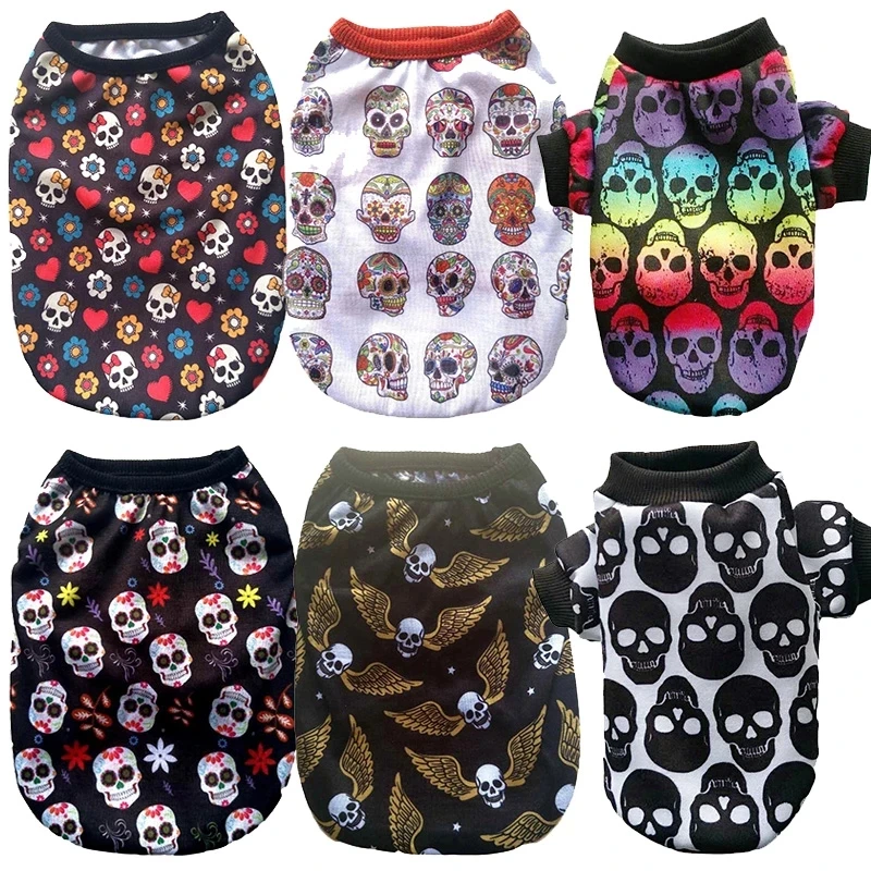 Halloween Pet Dog Vest Pumpkin Bones Universal Cotton Pet Clothing Skull Printed Puppy Clothes For Small Dogs York Dog Clothes