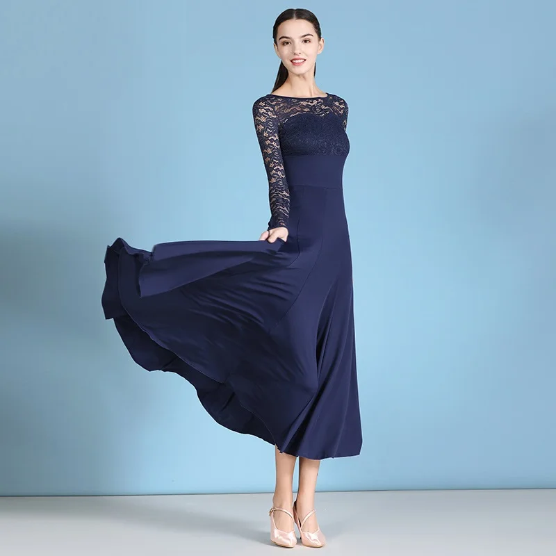 H2581 для взрослых женщин современный танец платье кружево с длинным рукавом