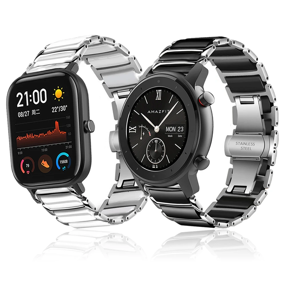 

Ремешок керамический из нержавеющей стали для Amazfit, браслет для Xiaomi Huami Amazfit 3 GTR GTS Bip S, аксессуары для часов