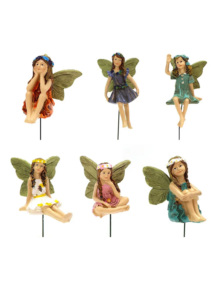 

Resin Colorful Flower Fairy Cake Ornaments Fairy Garden Beautiful Little Fairy Wings Flower Arrangement Baking Garden Decoration