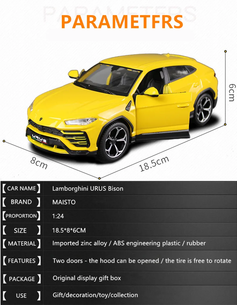 Maisto 1:24 Lamborghini Bison URUS SUV, сплав, гоночный автомобиль-трансформер, модель автомобиля, моделирование, украшение автомобиля, коллекция, Подарочная игрушка
