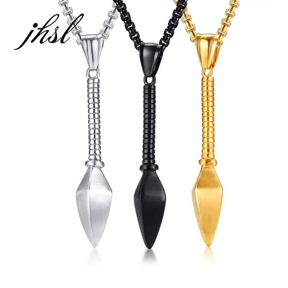 

JHSL Men Statement Spear Necklace Pendants Black Silver Color Gold Color Stainless Steel Fashion Male Jewelry Boyfriend Gift