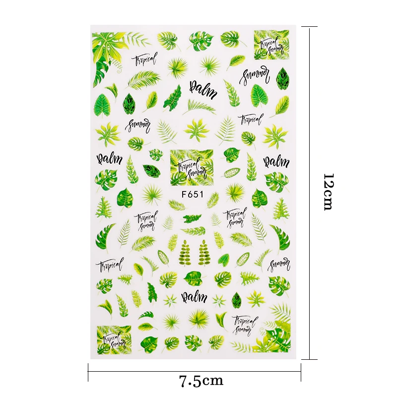 1Pcs 3D Nail Decal Sticker Palm Leaf Tree Green Simple Summer DIY Slider for Manicure Nails Art Decor F651 | Красота и здоровье