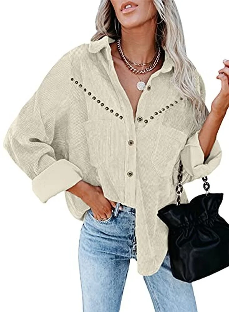 

Women Corduroy Blouses Casual Long Sleeve Button Down Shirt Tops