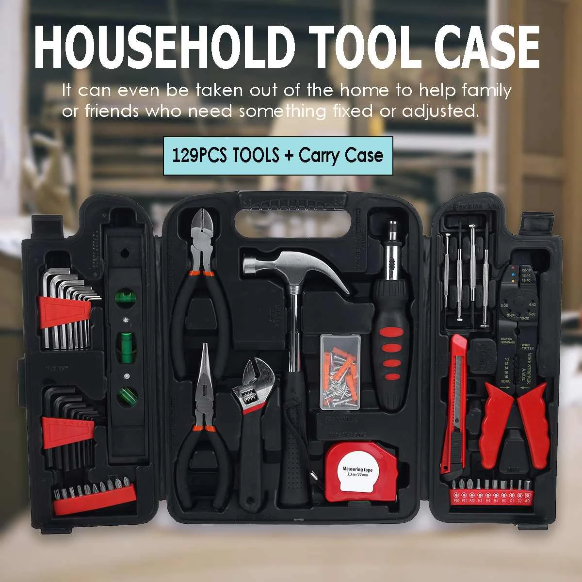 

129PCS Home Repair Hand Tool Set Plier Wrench Hammer Storage Case Hardware Women Household Kit Portable DIY Repair Tools Kit