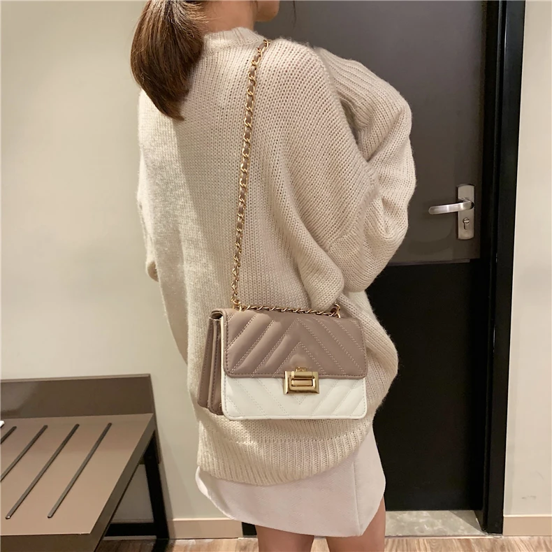 Burminsa Elegant Quilted Chain Crossbody Bags For Women Unique Design Lock High Quality Soft PU Female Shoulder Bags Autumn