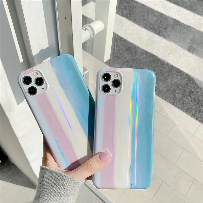 Милый чехол для телефона iPhone 11 Pro Max Xr Xs X 7 Plus 8 siliocne ретро Радужный лазерный луч