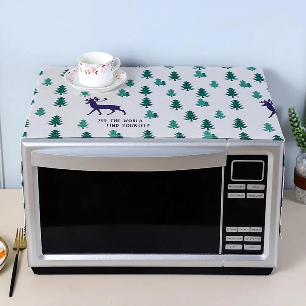 

Foldable Microwave Oven Dust Cover with Side Pocket Cotton Flax Comfortable Touch Microwave Top Cover Home Supplies