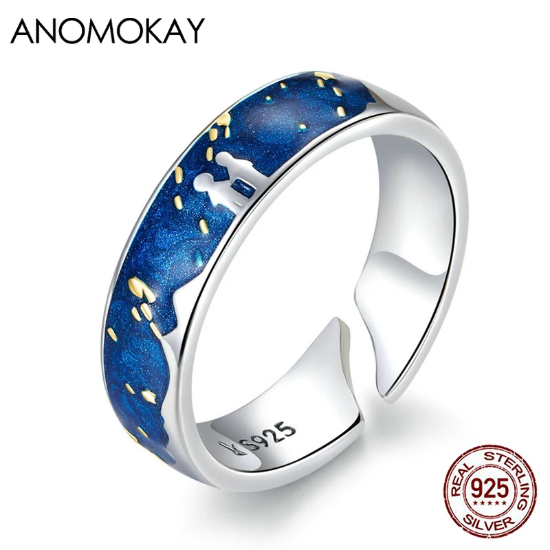 Кольцо из серебра 925 пробы с изменяемым размером для пар звездная звезда небо