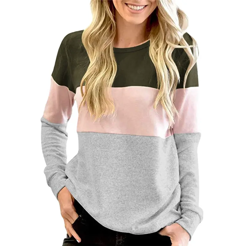 Женская блузка женские осенние повседневные топы контрастный цвет с круглым