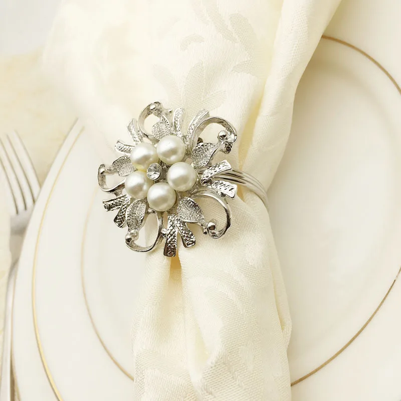 6 шт./лот кольцо для салфеток из бисера и жемчуга металлический держатель