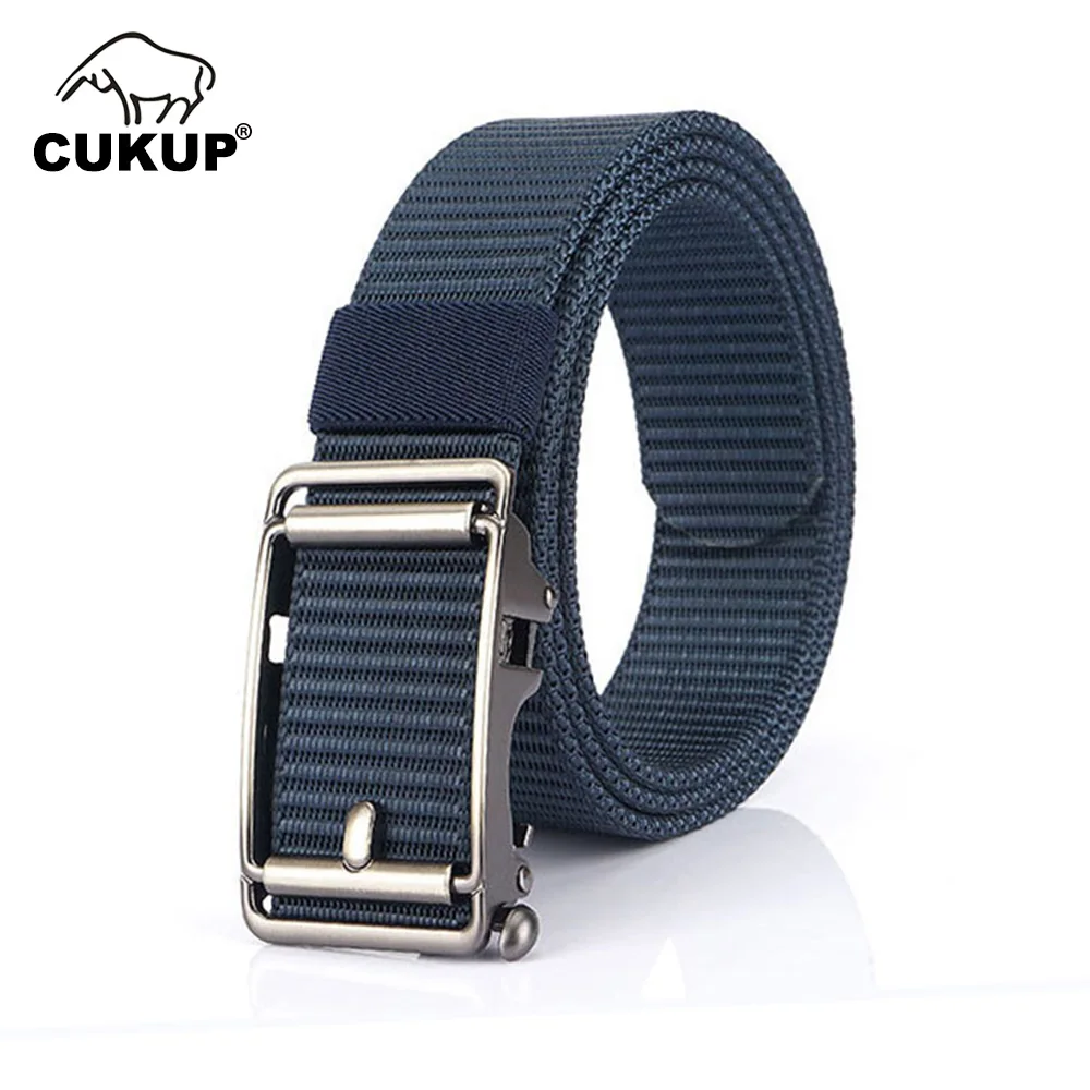 CUKUP New Arrival High Quality Nylon Belt Jeans Accessories Men 3.5cm Width Geometric Black Smooth Buckles Metal Male  CBCK207