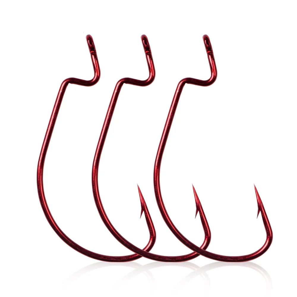 10шт/лот красный никель углеродистая сталь широкий коленчатый крюк смещенный рыболовный крючок 1#-5/0# для мягкой приманки "червь", шипастые карповые рыболовные крючки снасти.
