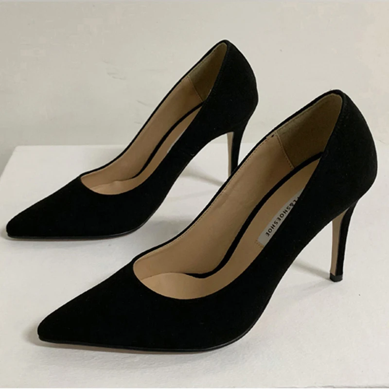 Туфли женские замшевые с острым носком заостренный носок высокий каблук-шпилька