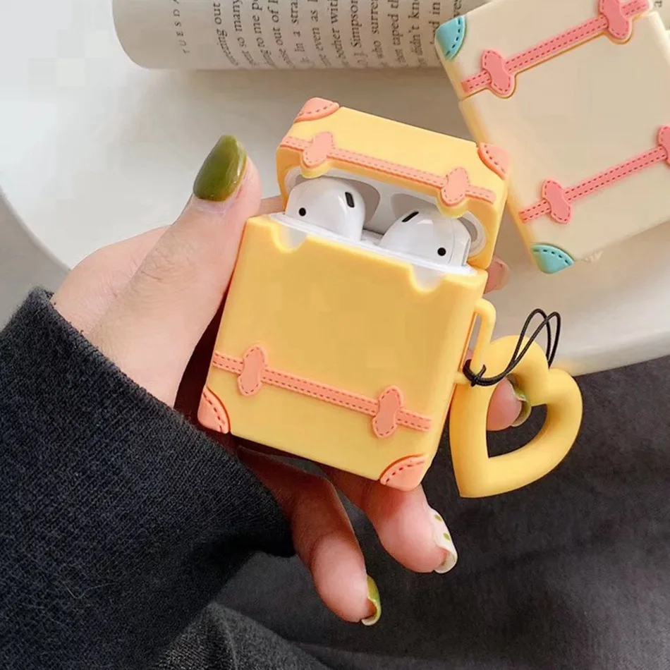 Retro Yellow Для AirPods чехол Модный милый костюм чехол для багажника Чехол для багажа для Apple Airpods 2 защитный чехол для наушников с кольцом на палец - Цвет: Retro Yellow