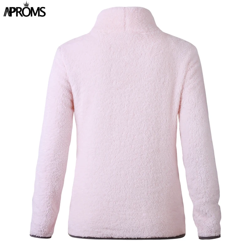 Aproms Soft Teddy Turtleneck Hoodies Women Casual Solid Zipper Sweatshirt Pullover Cool Girls Streetwear Warm Tracksuits Jumper