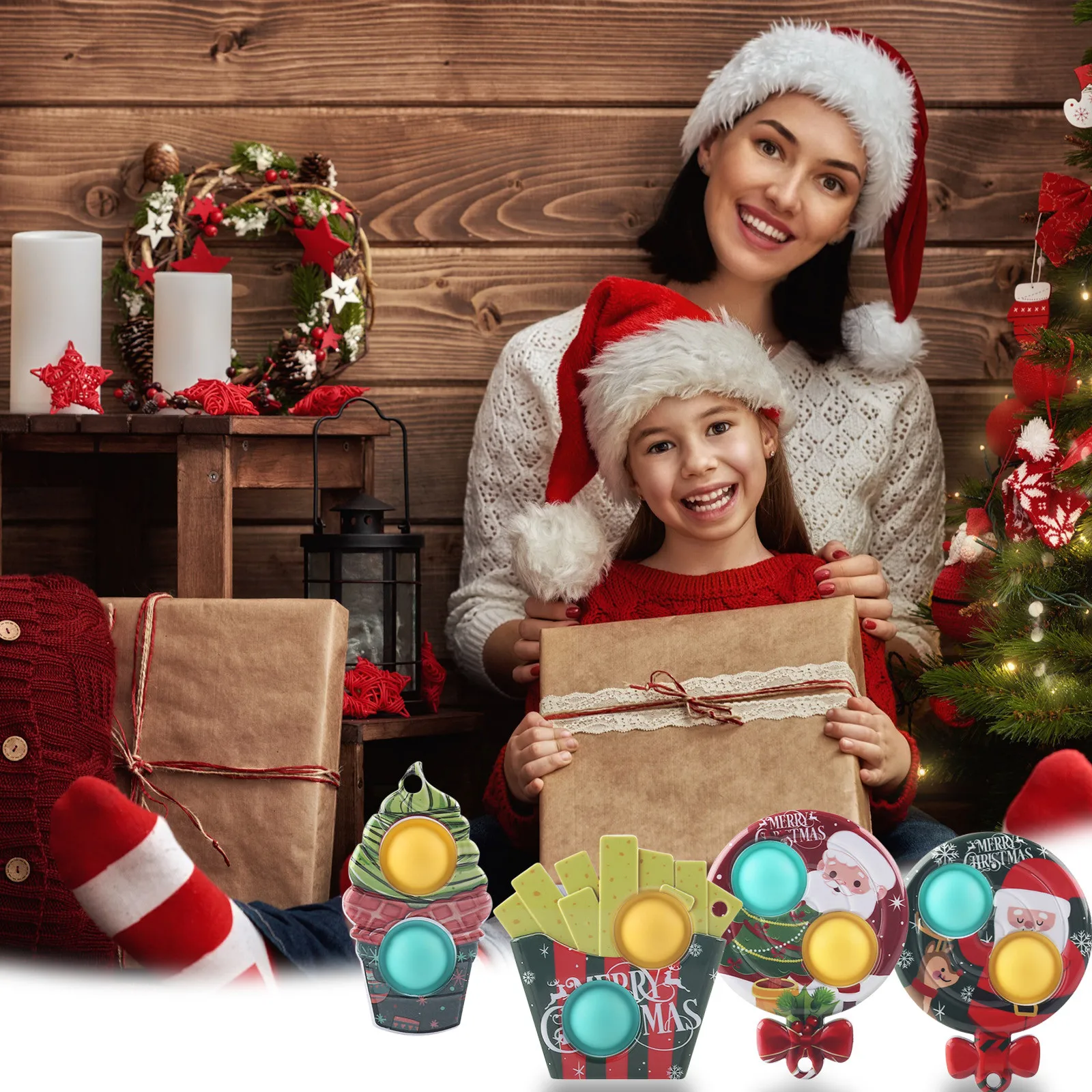 

Christmas Finger Bubble Music Keychain Decompression Children's Toy Christmas Thame Decompression Toys For Adults Kids Gifts