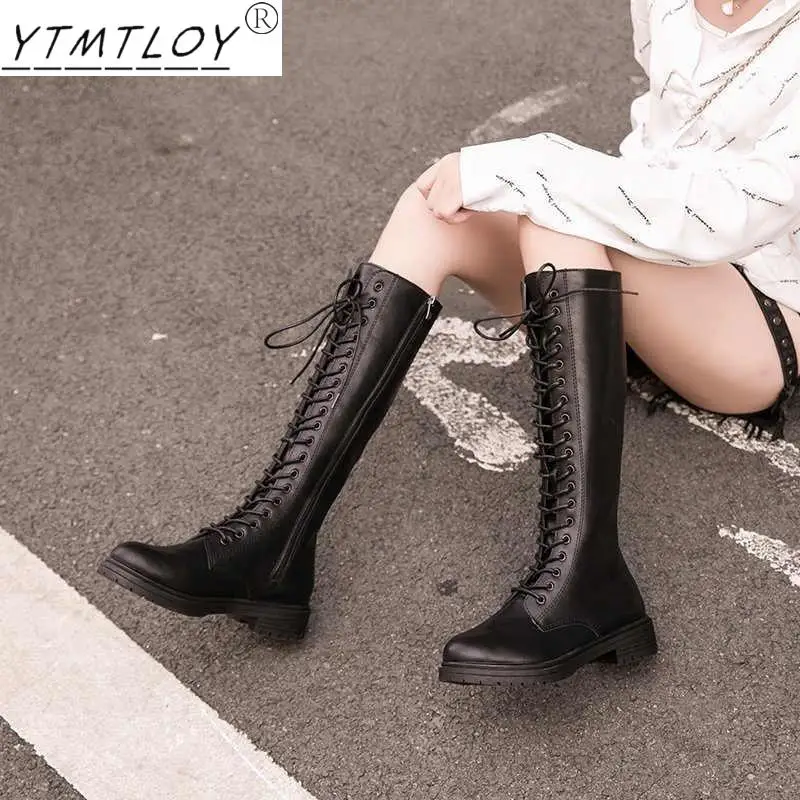 

Сапоги женские из искусственной кожи, на толстой подошве, Осень-зима