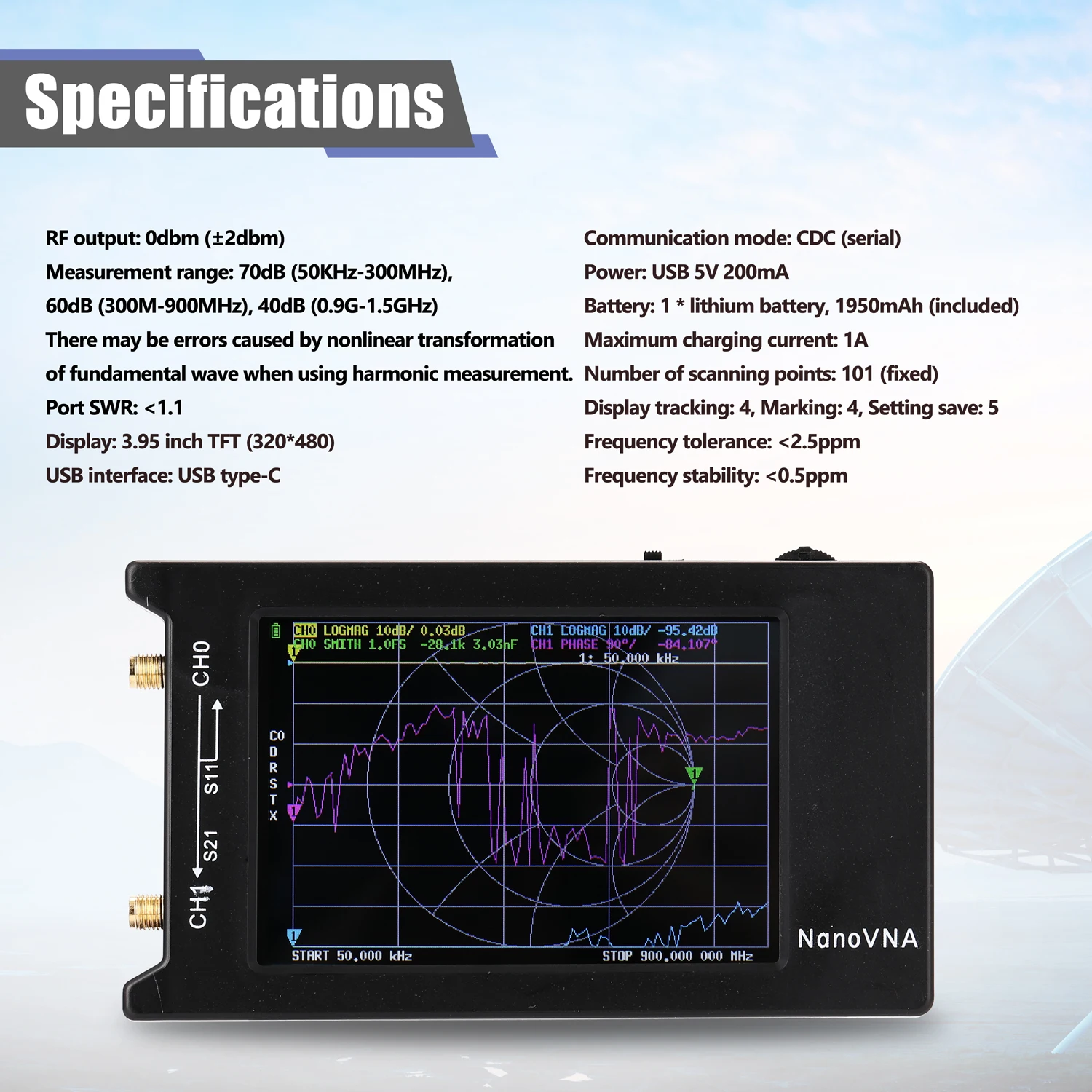 

NanoVNA-H Vector Network Analyzer 10KHz-1.5GHz Digital Display Touching Screen Shortwave MF HF VHF UHF Antenna Analyzer