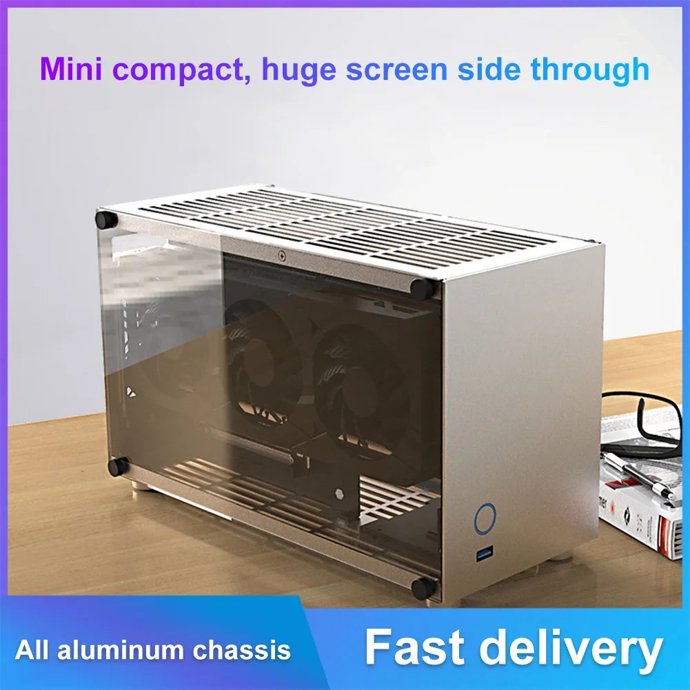 

All Aluminum HTPC A05 ITX PC Gaming Case Portable Mini Desktop Chassis with Double-Sided Glass Support SSD Graphics Card CPU