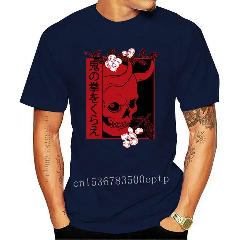 

Футболка мужская хлопковая в стиле Харадзюку, рубашка с изображением демона, черепа, дьявола, Oni, летняя уличная одежда в стиле хип-хоп