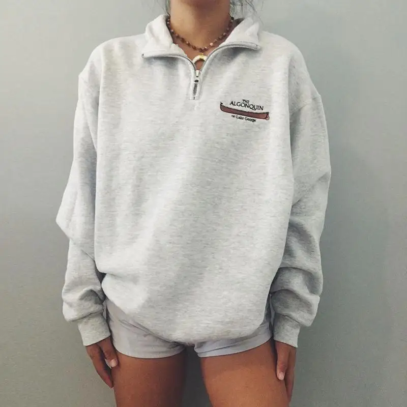 

2020new Winter Warm Long Sleeve Oversized Pullovers Plus Size British Vintage Thick Gray Zipper Letter Printing Sweatshirt Women