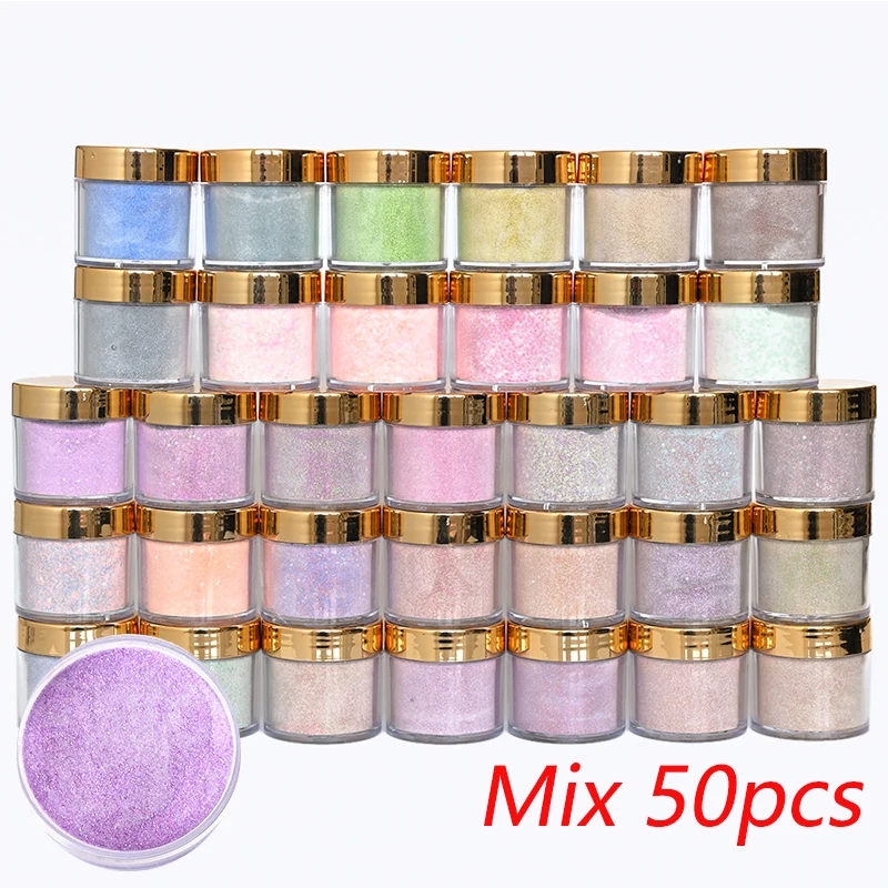 50Jars/Kits 1OZ Nail Pollen Glitter Acrylic Powder Extension/Builder/Dipping Powder For Nail Art Decoration Manicure Carving Pow