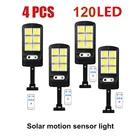 Пульт дистанционного управления, 1-4 шт., 48-128, светодиодный уличный светильник на солнечной батарее, водонепроницаемый, с пассивным инфракрасным датчиком движения, аварийный светильник на солнечной батарее, прожектор для стен