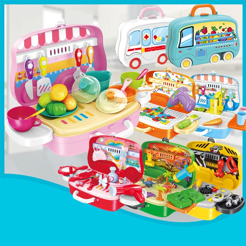 

Portable Kids Play House Role Play Pretend Toy Set Plastic Kitchen Medical Makeup Toolbox Educational Toy for Girl Puzzle Games
