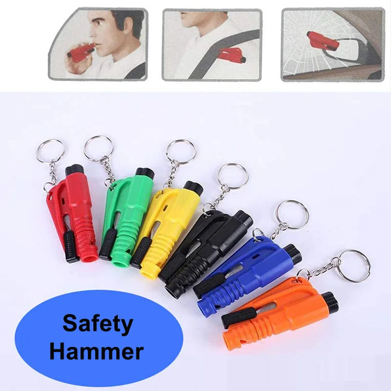 

3 In 1 Mini Car Safety Hammer for Saving Lives Broken Triple Emergency Switch Mini with Key Waist Strap Auto Window Tool