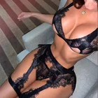 Комплект нижнего белья женский, прозрачный, кружевной, с бюстгальтером и трусиками