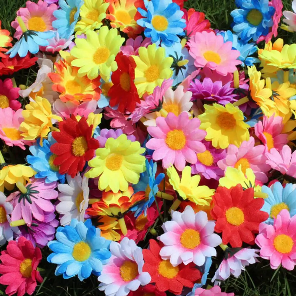 

100Pcs Colorful Mini Faux Silk Sunflower Artificial Flowers Head For Wedding Party Home Decoration DIY Wreath Fake Flowers