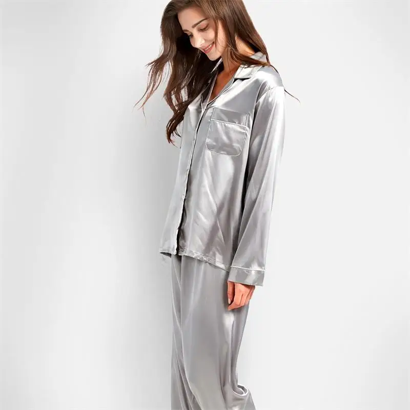 

Women Silk Pajamas 2-Peice Set Satin Pijama Ladies Sleepwear Soft Pyjamas Suit Long Sleeves Nightgown Homewear