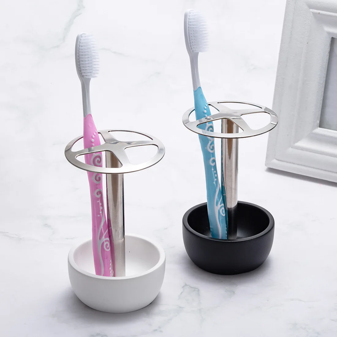 

Stainless Steel Resin Base Creative Toothbrush Organizer For Bathroom Accessories Toothbrush Holder