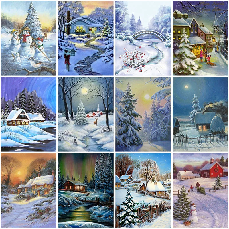 

5d DIY Diamond Painting Landscape Winter Diamond Embroidery Snow Full Square Rhinestone Mosaic Cross Stitch Home Decoration