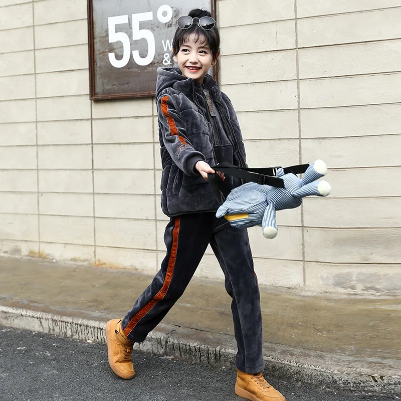 Зимний бархатный плотный теплый комплект одежды для девочек жилет куртка