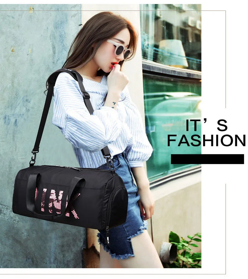 Женская розовая спортивная сумка черная нейлоновая Водонепроницаемая