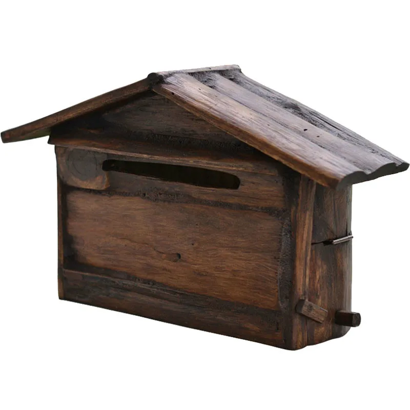 Handcraft Wood Outdoor Mailbox Gardening Wooden Mailbox Villa Countryside Wall-Mounted Retro Creative Home Rainproof