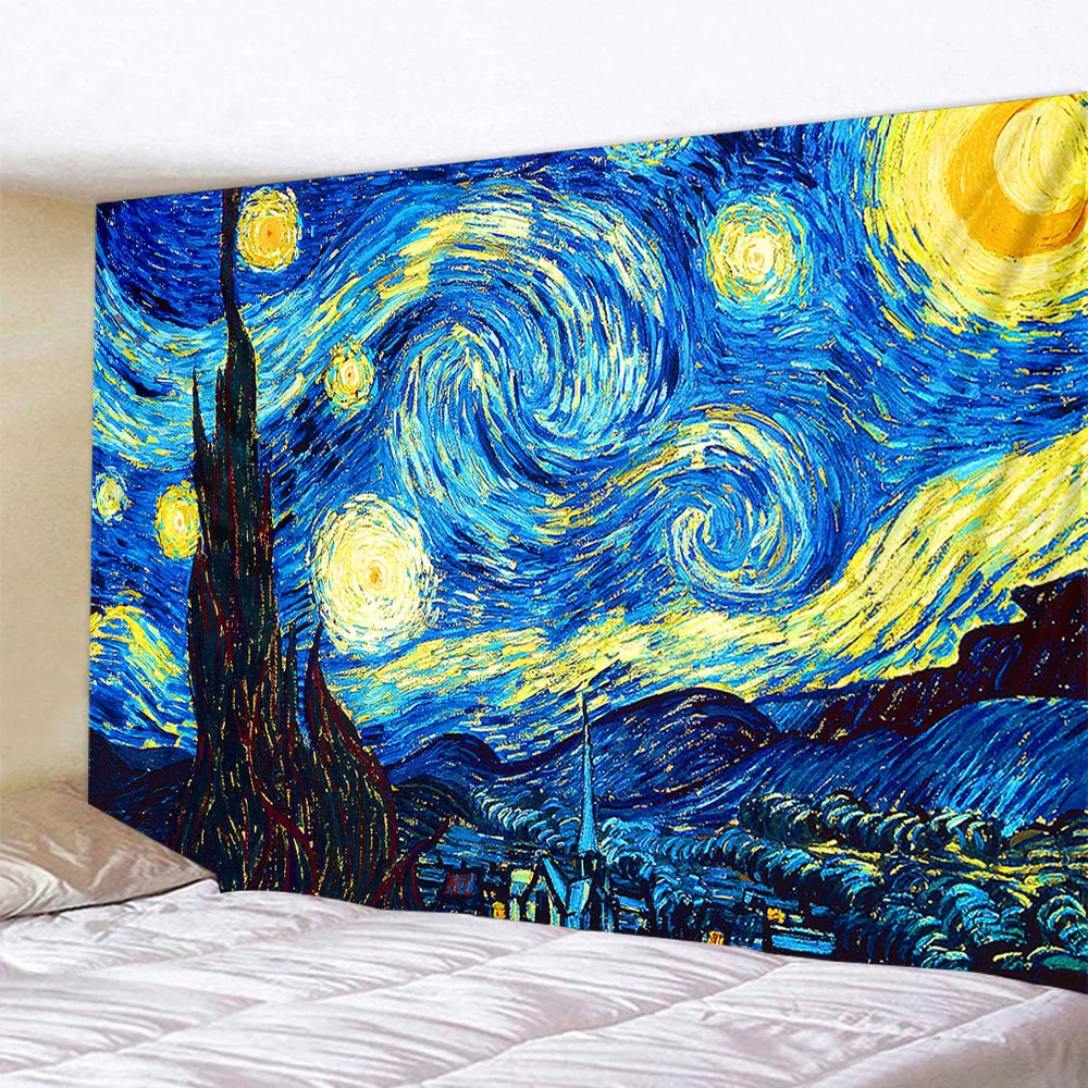 

Tapestry Star Moon Night Van Gogh Painting Printed Living Room Decoration Wall Hanging Yoga Mat Rug Home Art Bedroom Decor