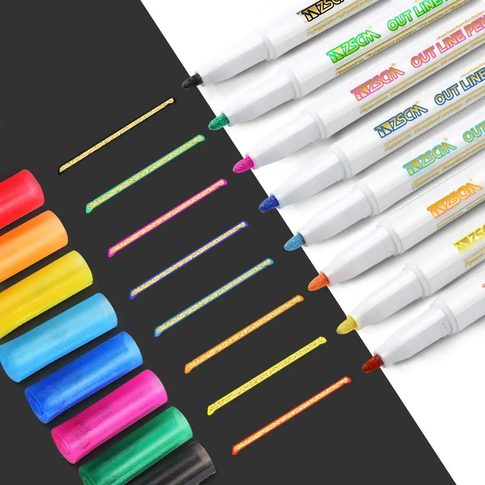 8 цветов супер сквигклюз контур металлический маркер Золотая двойная линия