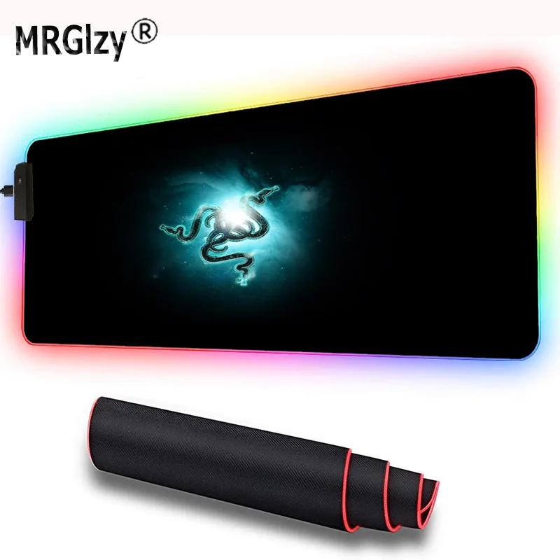 

mrglzy Razer pattern RGB mousepad big LED pad rubber table mat game accessory pad with 40x90cm backlight household carpet padXXL