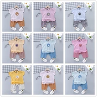 2 pieces 2 to 6 years summer children clothes for boys girls cotton cute cartoon short sleeve pant clothing sets