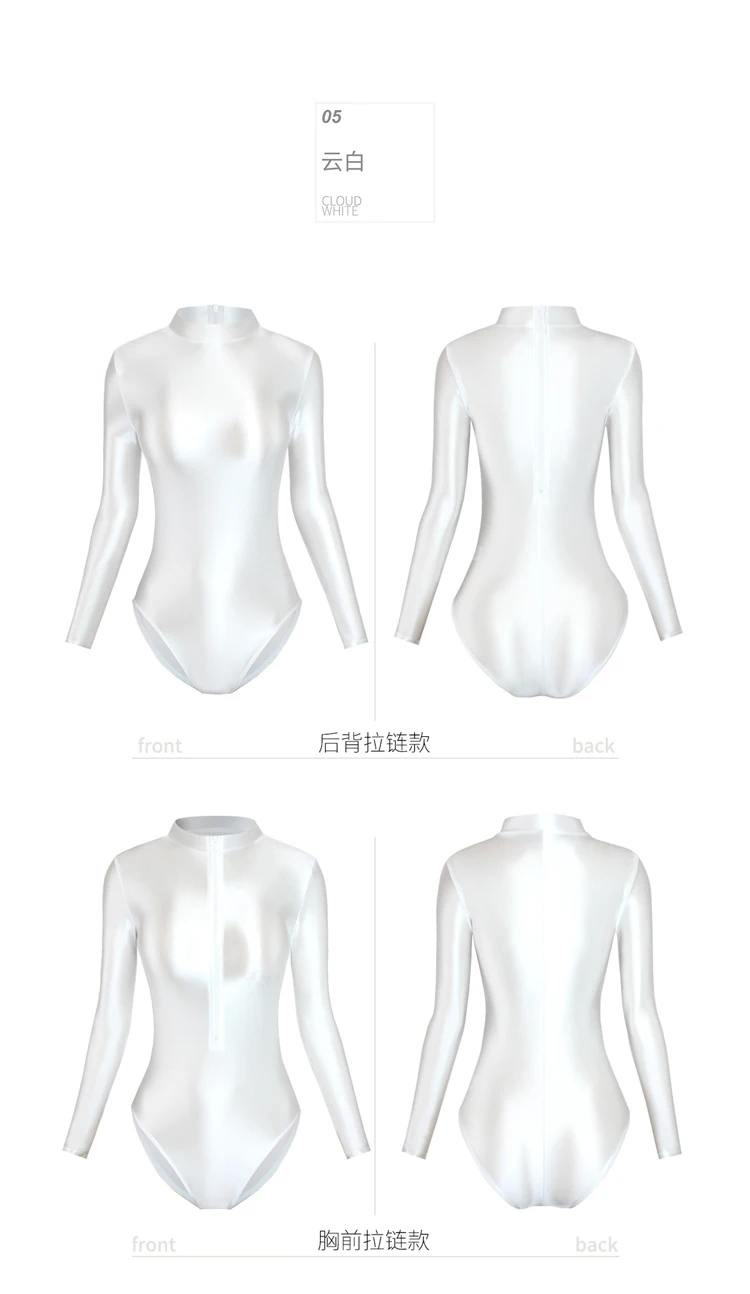 XClocKNYoung Satin-Badeanzug mit glänzender Oberfläche, eng anliegend, mit Reißverschluss vorne und hinten, zwei Ausführungen, hoher Schlitz, glänzender Satin, langärmliger Badeanzug, Unterteil – Detail 15