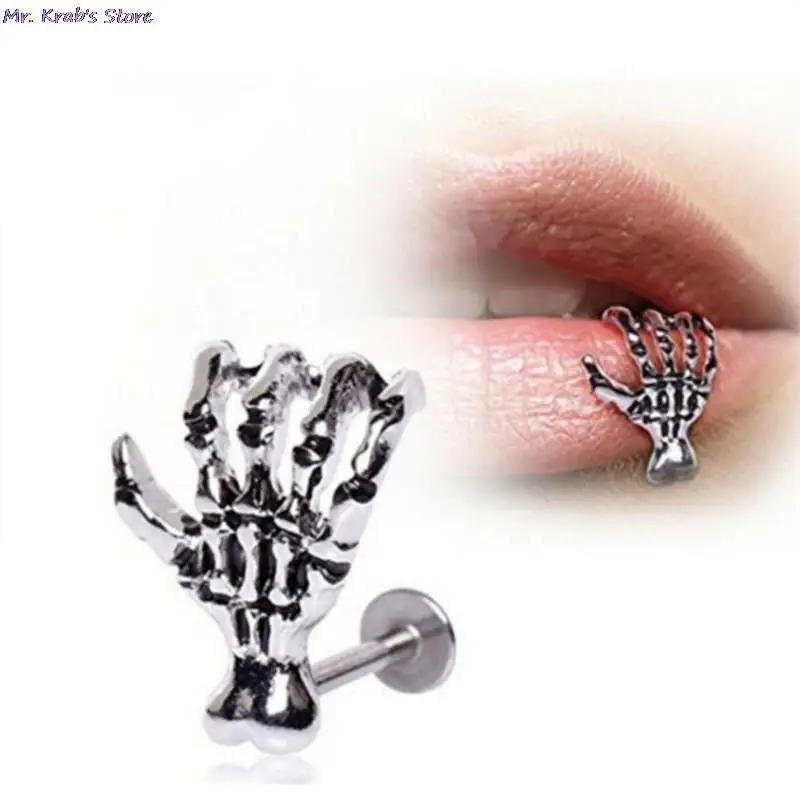 1Pc Skull Shape Body Jewelry Punk Devil Hand Kylie Lip Piercing Skeleton Labret for Women&Men | Украшения и аксессуары