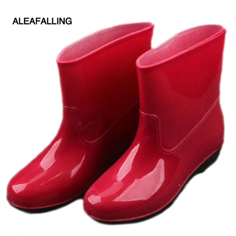 Женские непромокаемые сапоги Aleafalling черные до середины икры на низком каблуке 2019|