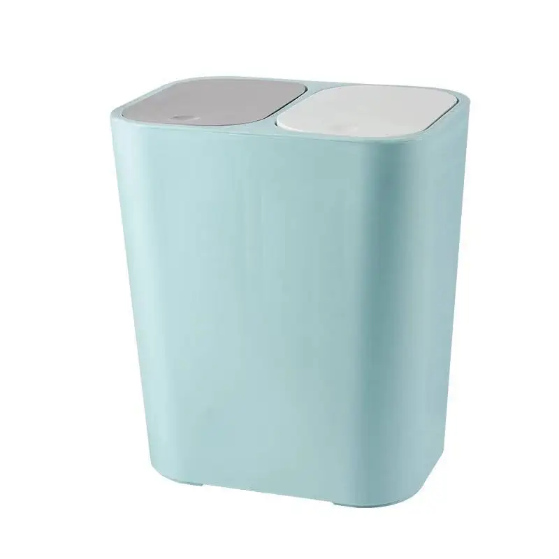 Пластиковая кнопочная мусорная корзина с двумя отсеками 12 литров прямоугольная